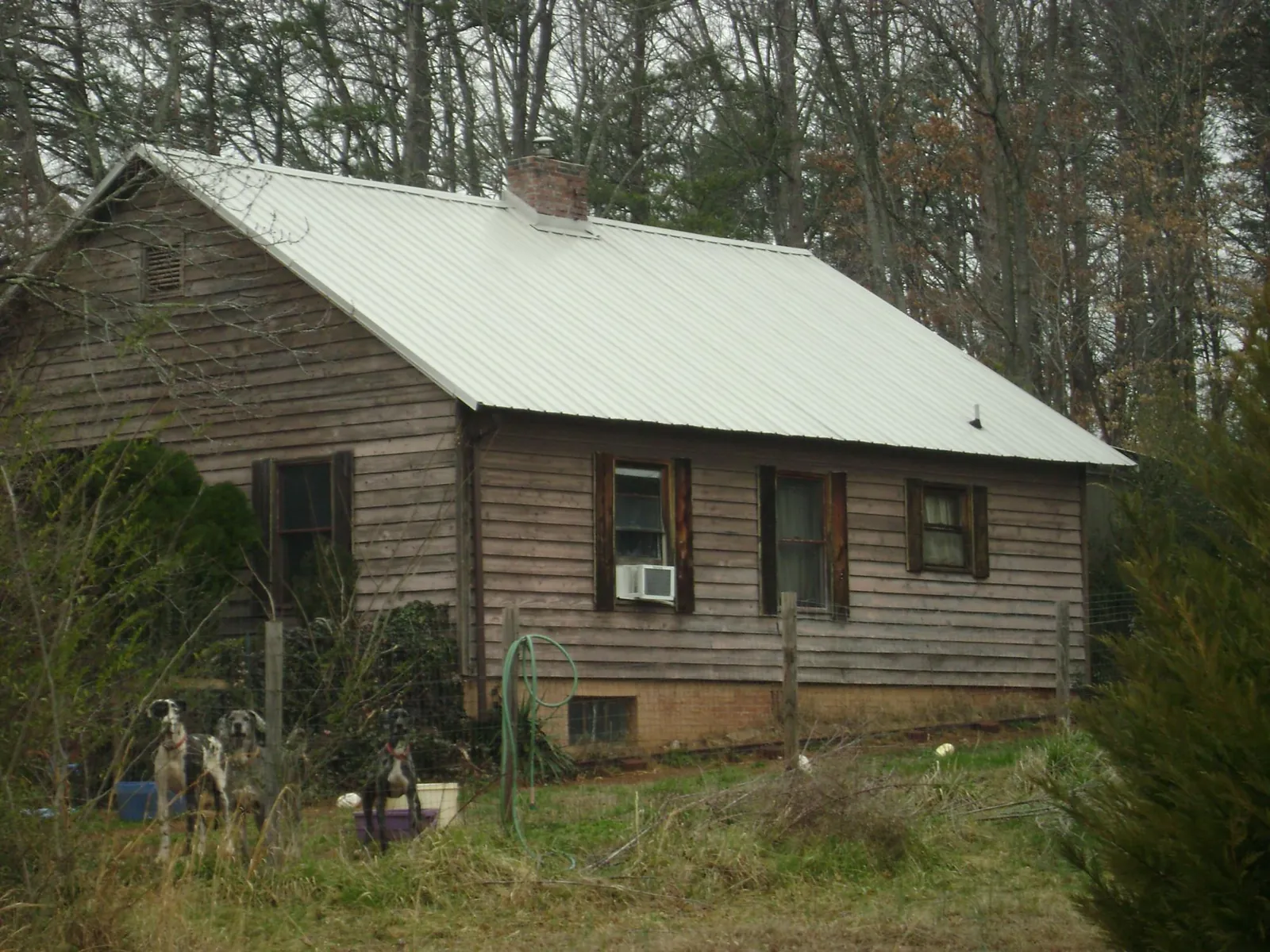 White metal roof on an old wood sided farmhouse, from a Metal Roof Installation job in Palo Alto